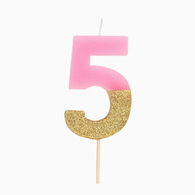 Vela 5 Rosa Dourado Glitter
